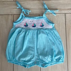 Fantaisie BeBe Aqua Blue Smocked Sailboats Bubble